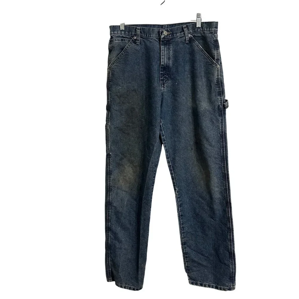 Authentic Issue Thrashed Wrangler Mens Relaxed Denim Carpenter Jeans SZ 32x34 - Picture 1 of 16